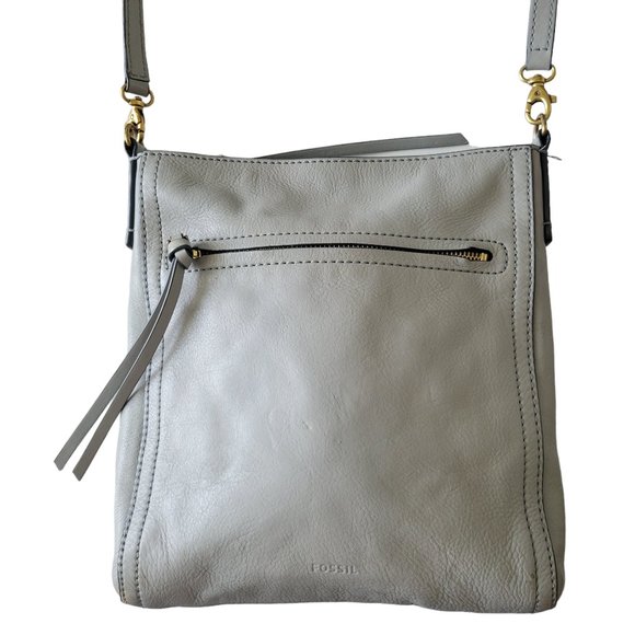 Fossil Handbags - Fossil Leather Light Gray Crossbody Bag Purse * Interior Flaw*
